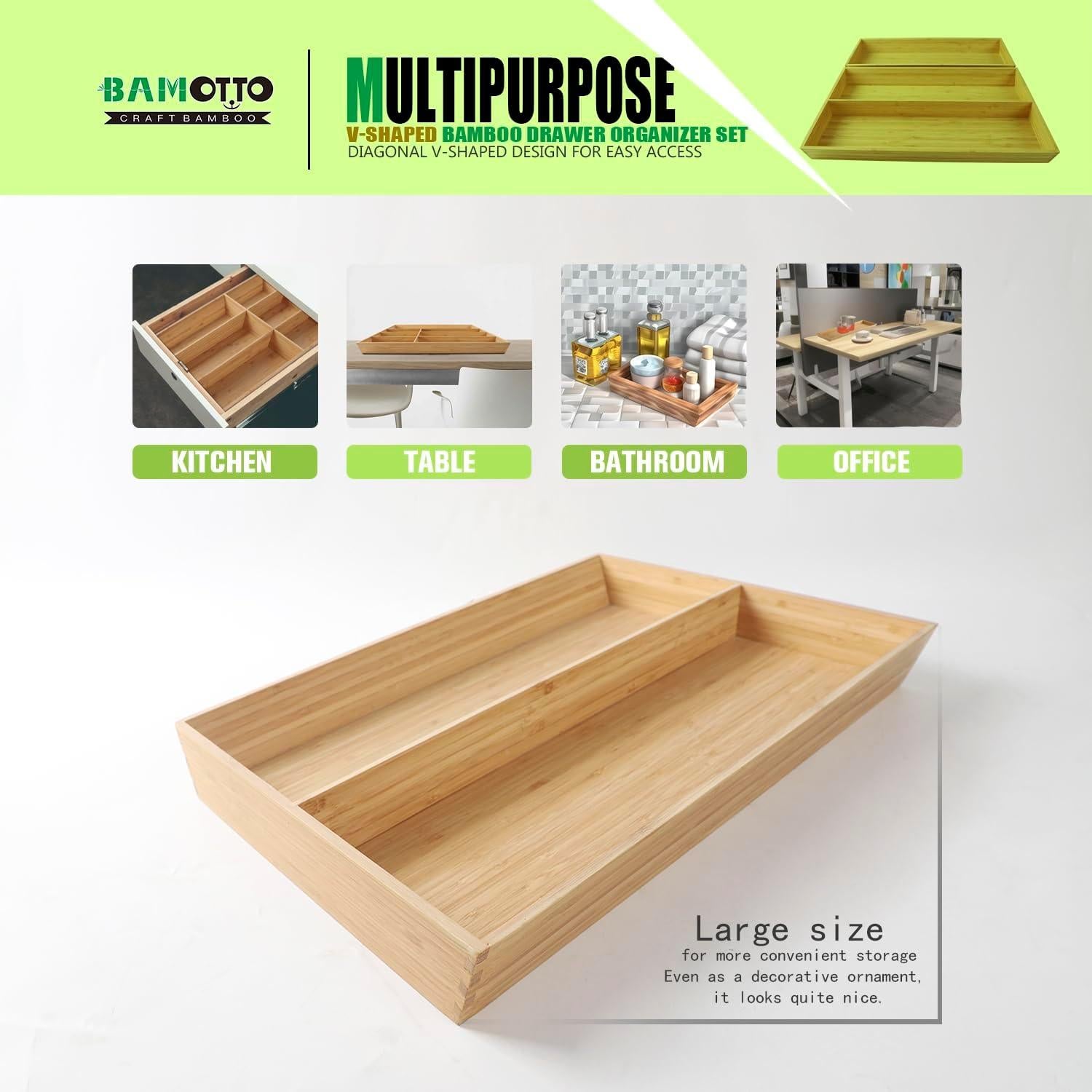 Organizador de Cajones de Bambú BAMOTTO en 2 Piezas - Diseño en V