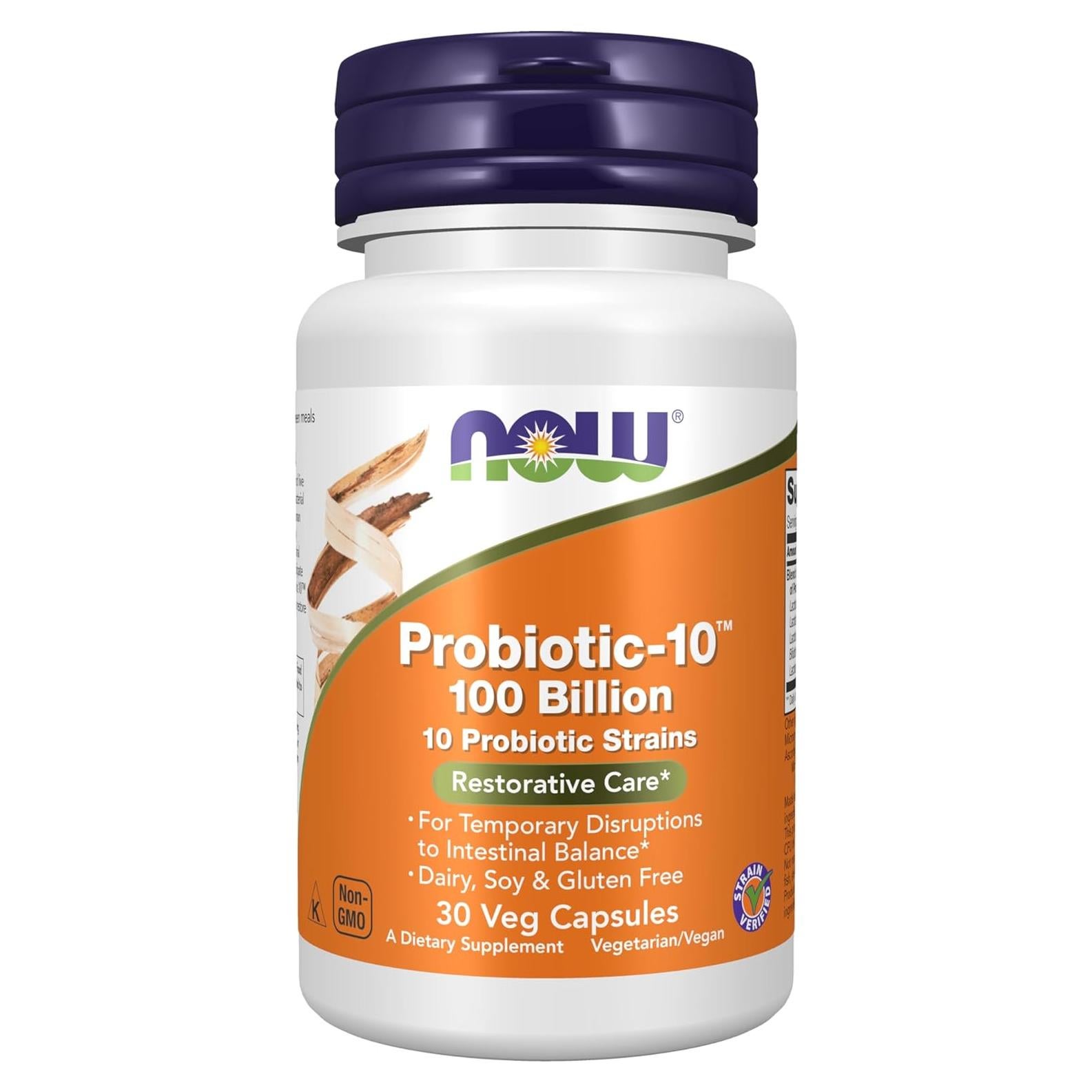 Suplemento Probiótico NOW Foods 100 Mil Millones 30 Cápsulas Veganas