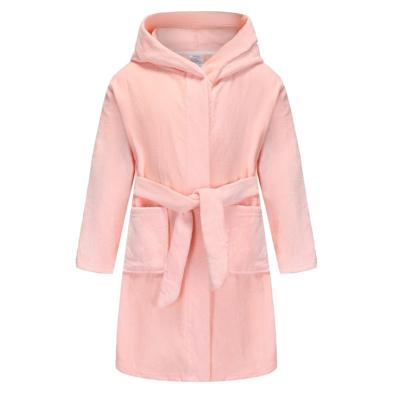 Bata de Baño con Capucha para Niños y Niñas - Algodón Rosa 2-14 Años
