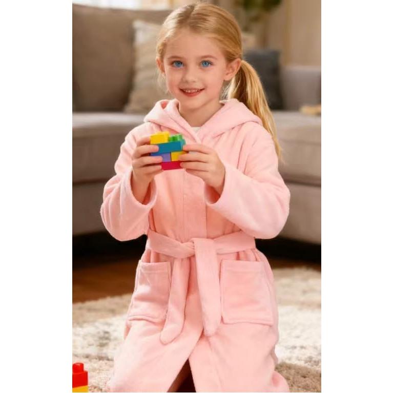 Bata de Baño con Capucha para Niños y Niñas - Algodón Rosa 2-14 Años