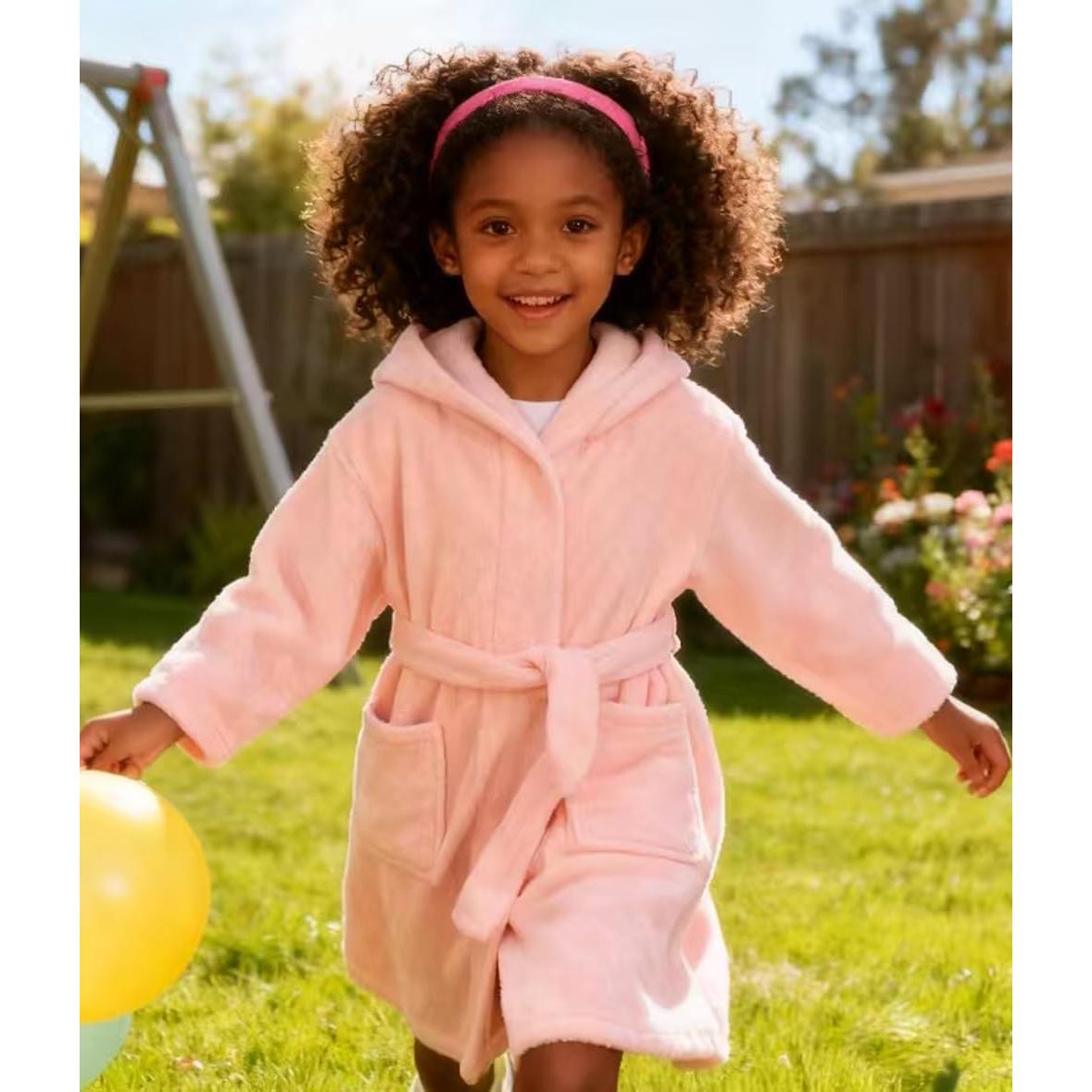 Bata de Baño con Capucha para Niños y Niñas - Algodón Rosa 2-14 Años