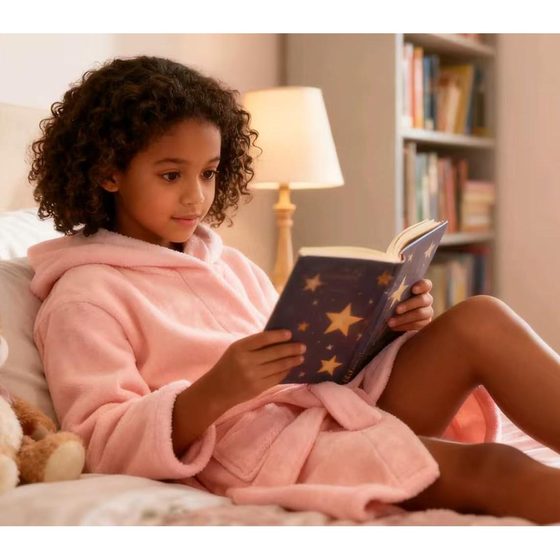 Bata de Baño con Capucha para Niños y Niñas - Algodón Rosa 2-14 Años