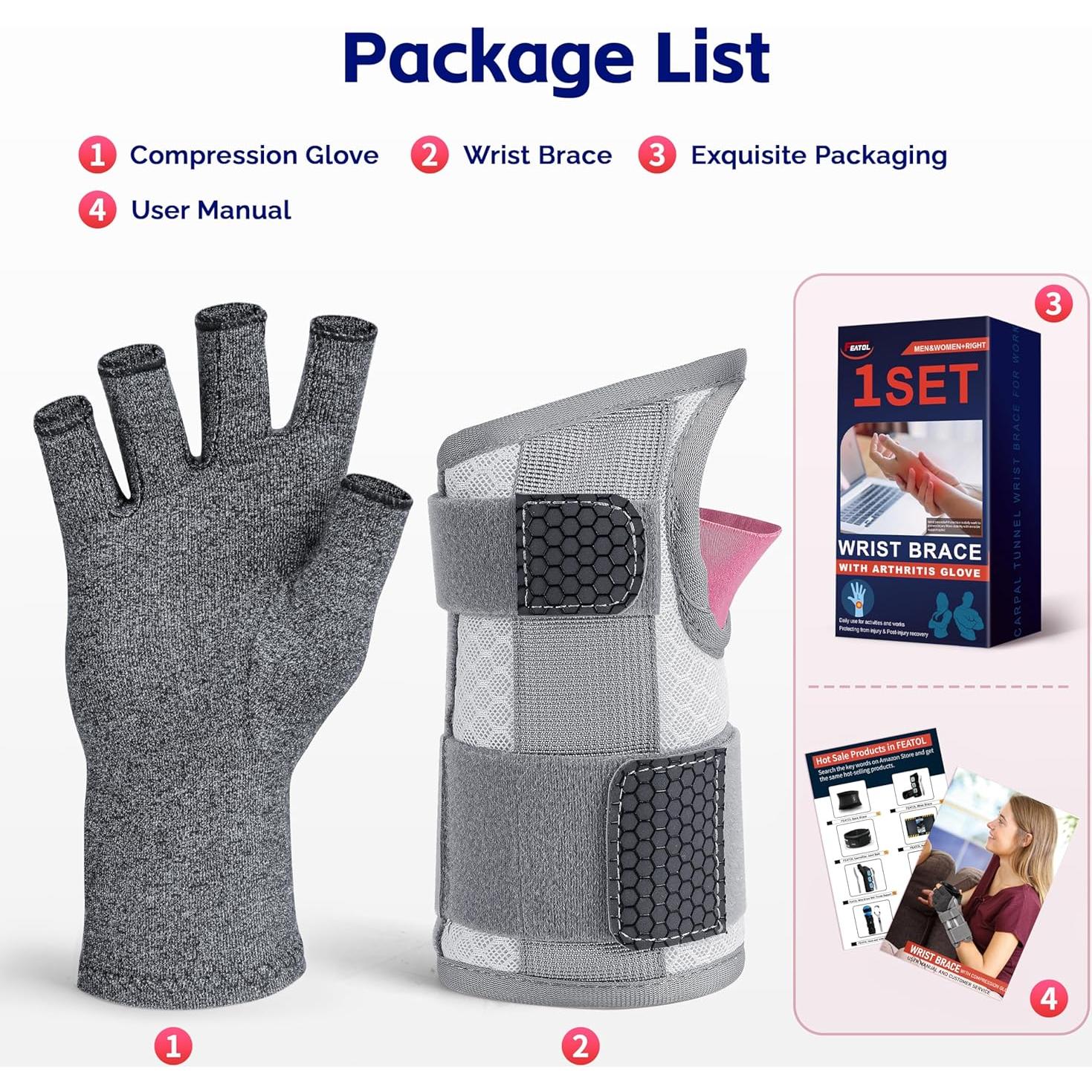 Guante de Compresión FEATOL para Artritis Mano Izquierda Pequeño