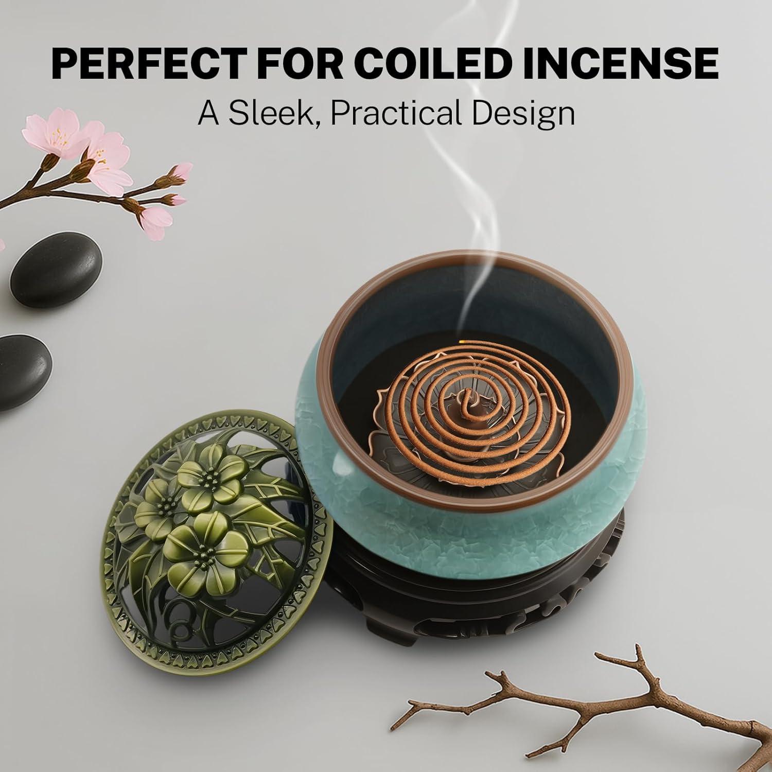 Quemador de Incienso de Cerámica Azul con Soporte Multifuncional