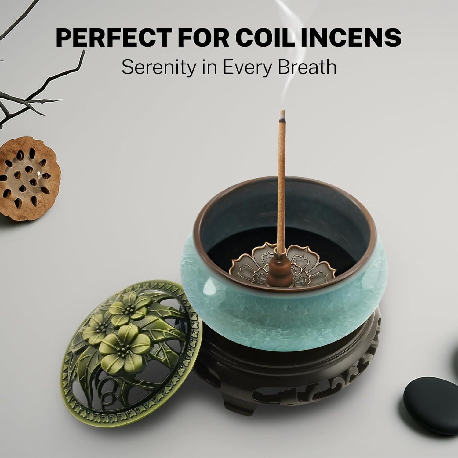 Quemador de Incienso de Cerámica Azul con Soporte Multifuncional