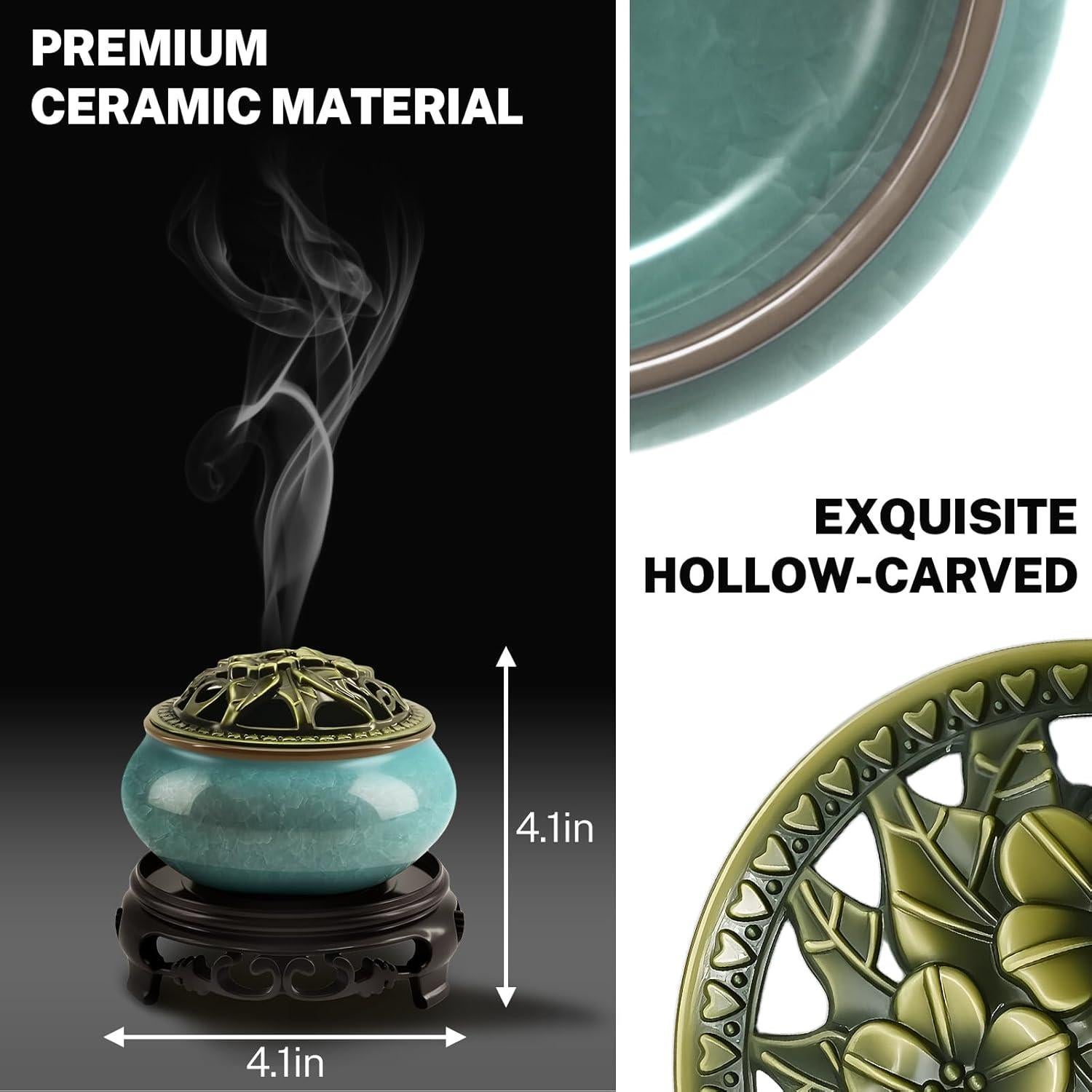 Quemador de Incienso de Cerámica Azul con Soporte Multifuncional