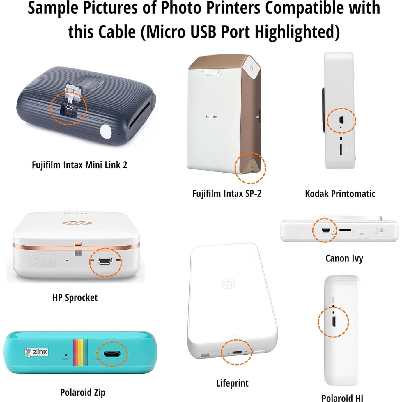 Cable de carga USB Ienza para impresoras de fotos portátiles