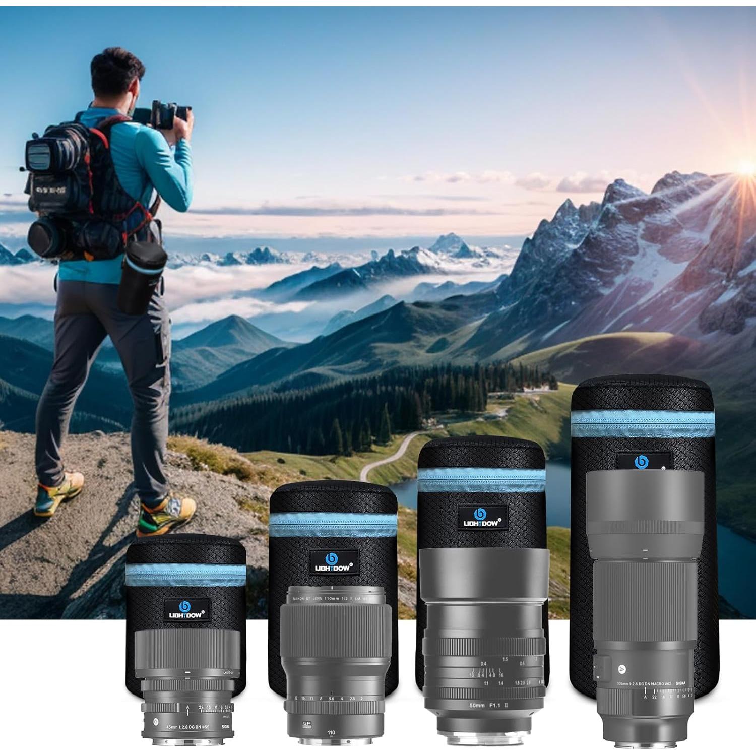 Lightdow Paquete de 4 Fundas Neopreno para Lentes DSLR 5mm