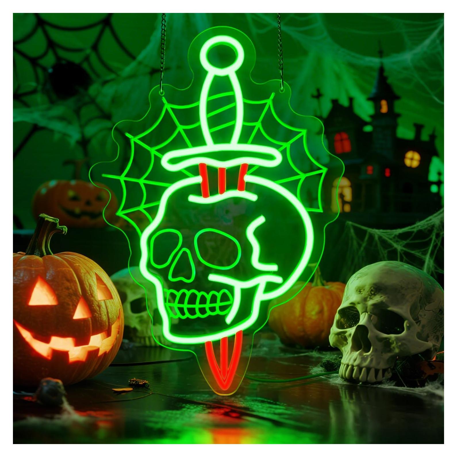 Luz de Neón Calavera con Daga Sneignon 40x27cm Halloween