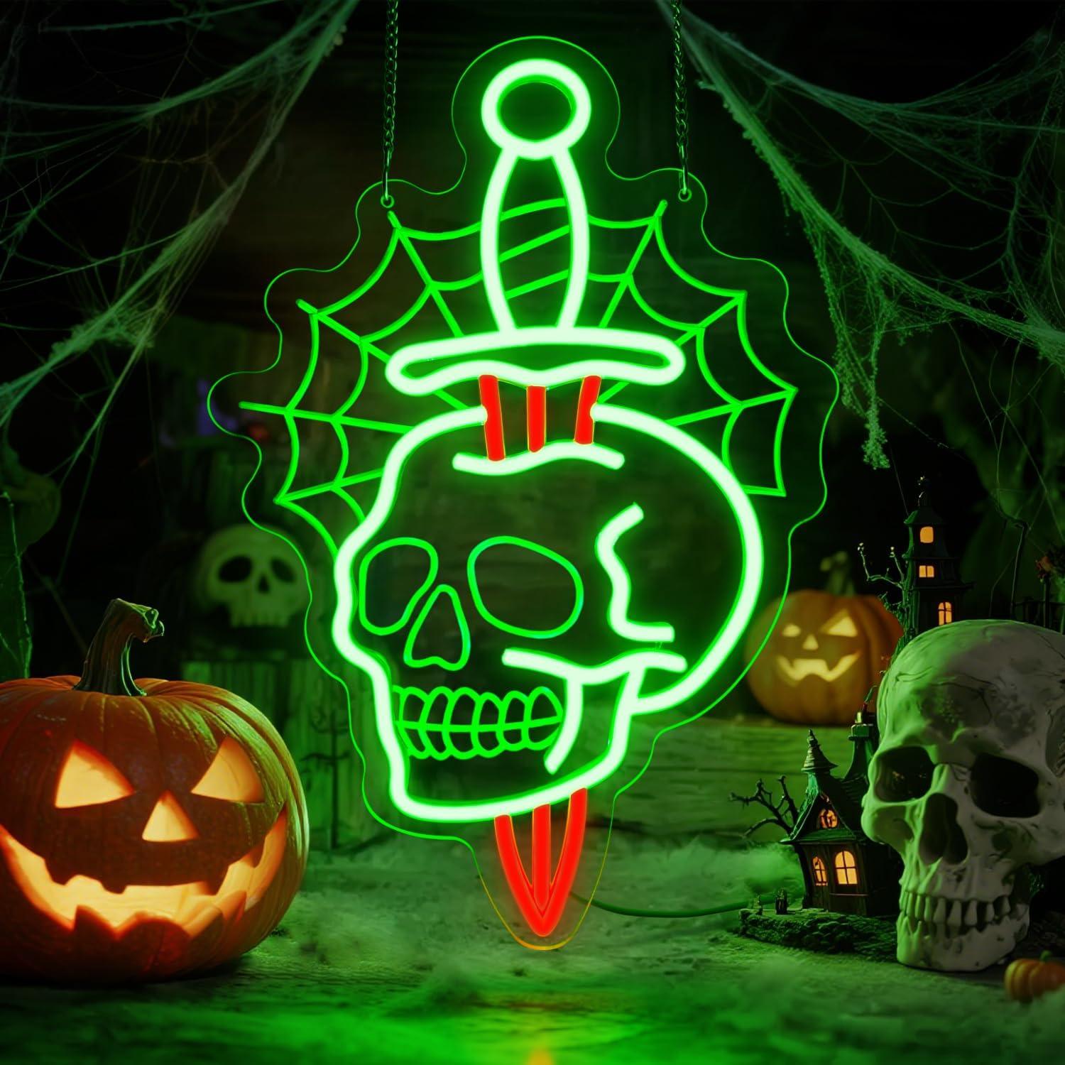 Luz de Neón Calavera con Daga Sneignon 40x27cm Halloween