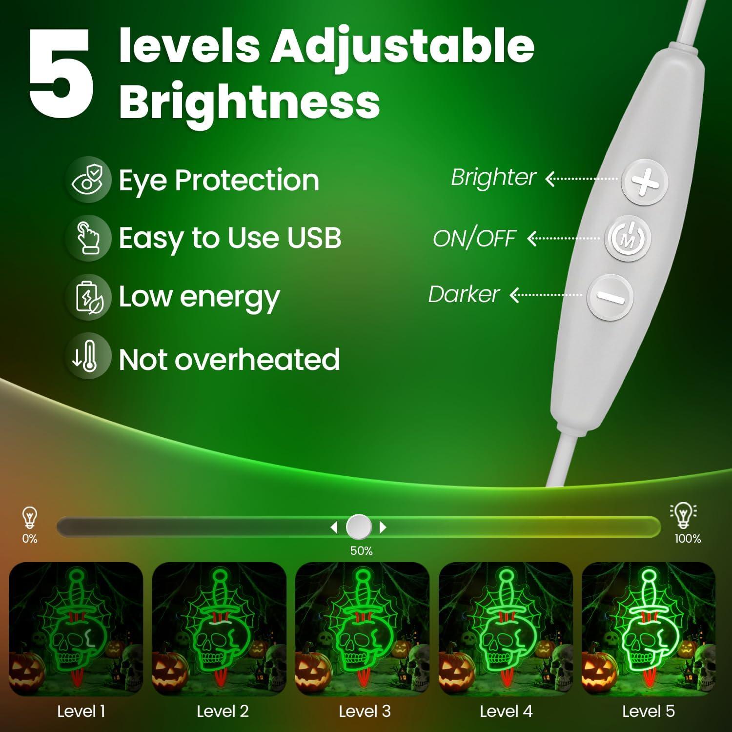 Luz de Neón Calavera con Daga Sneignon 40x27cm Halloween