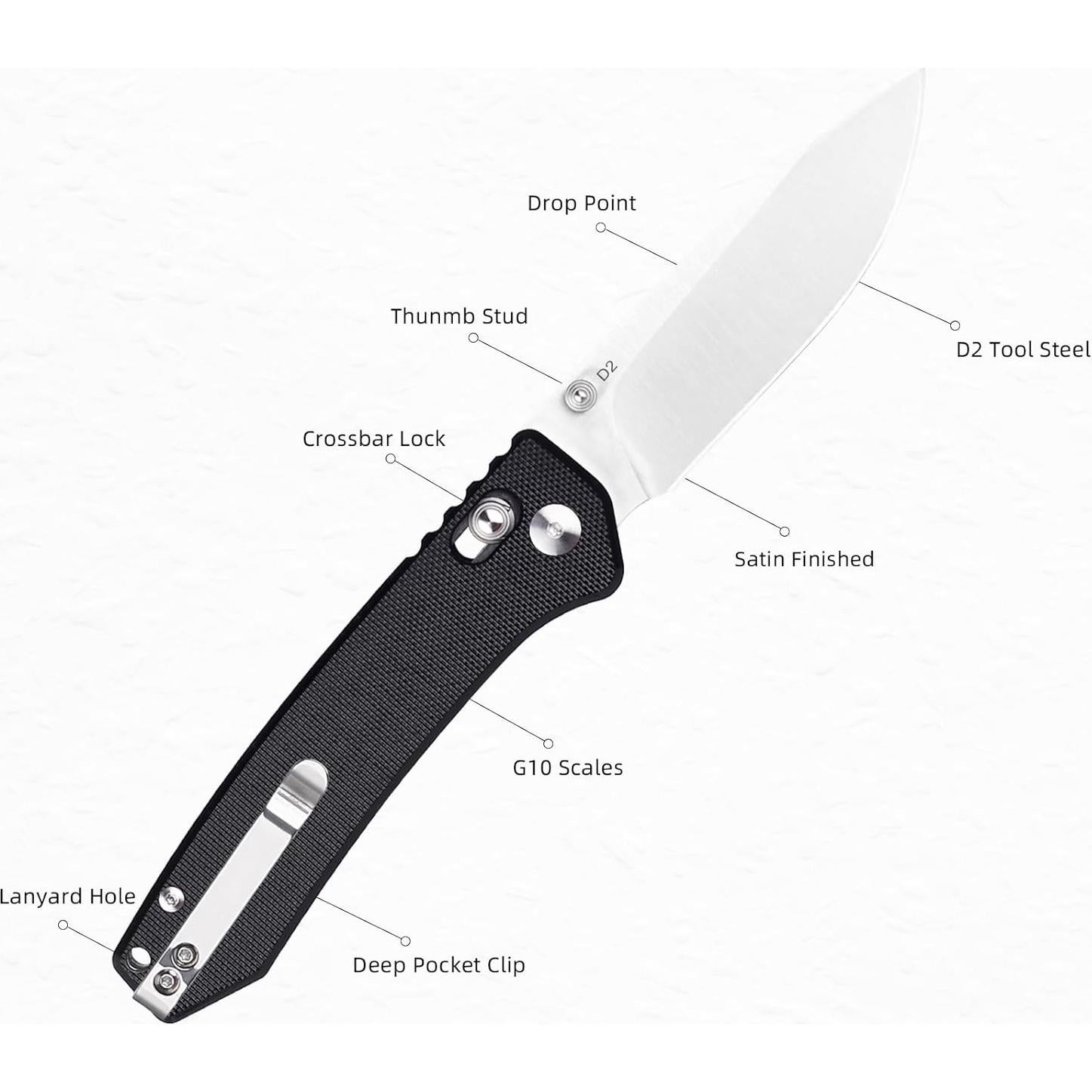 Cuchillo Plegable EDC EMHTiii Negro 19cm Hoja D2 8cm