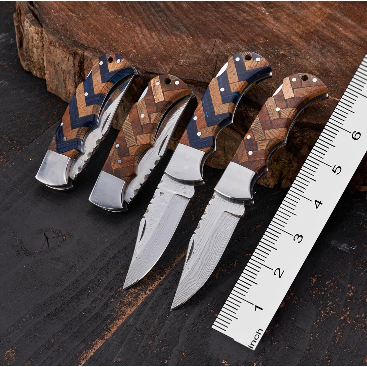 Cuchillo Plegable Damasco Personalizado Negro Azul 16.5cm