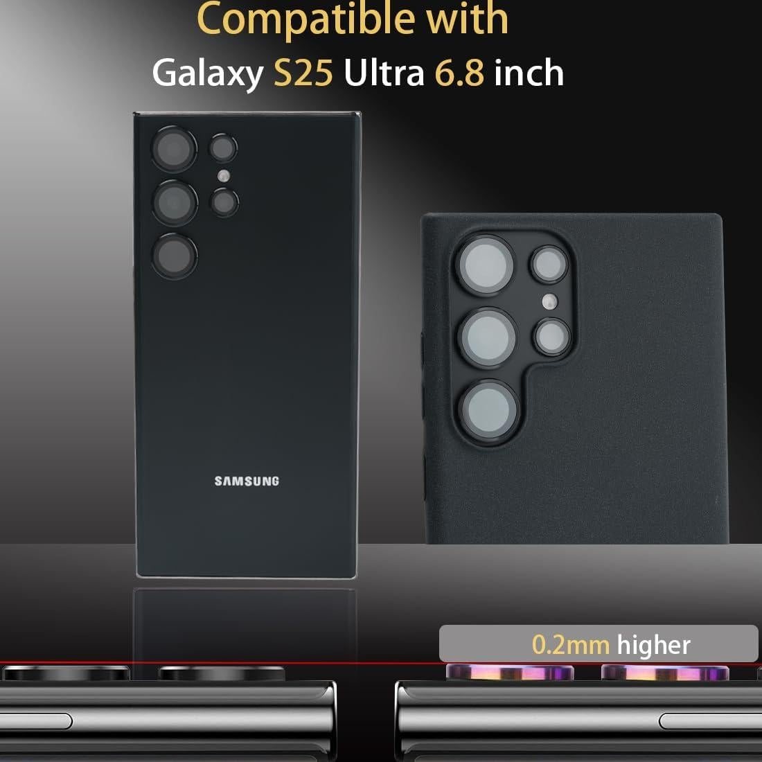 Camera Lens Protector for Samsung Galaxy S25 Ultra, Tempered Glass Lens Protector Aluminum Alloy Ring Camera Cover Fits for Samsung Galaxy S25 Ultra Black