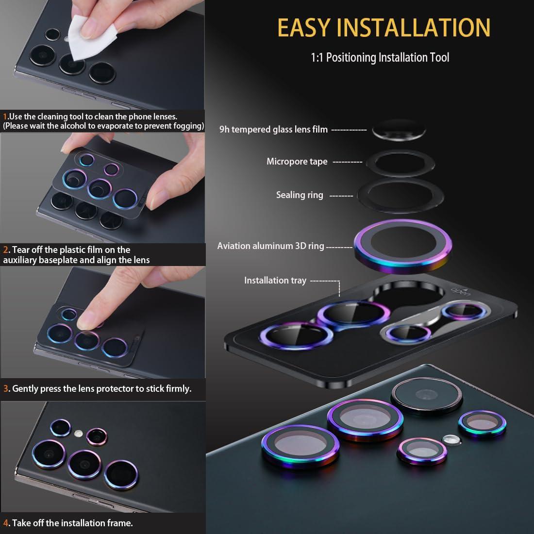 Camera Lens Protector for Samsung Galaxy S25 Ultra, Tempered Glass Lens Protector Aluminum Alloy Ring Camera Cover Fits for Samsung Galaxy S25 Ultra Black