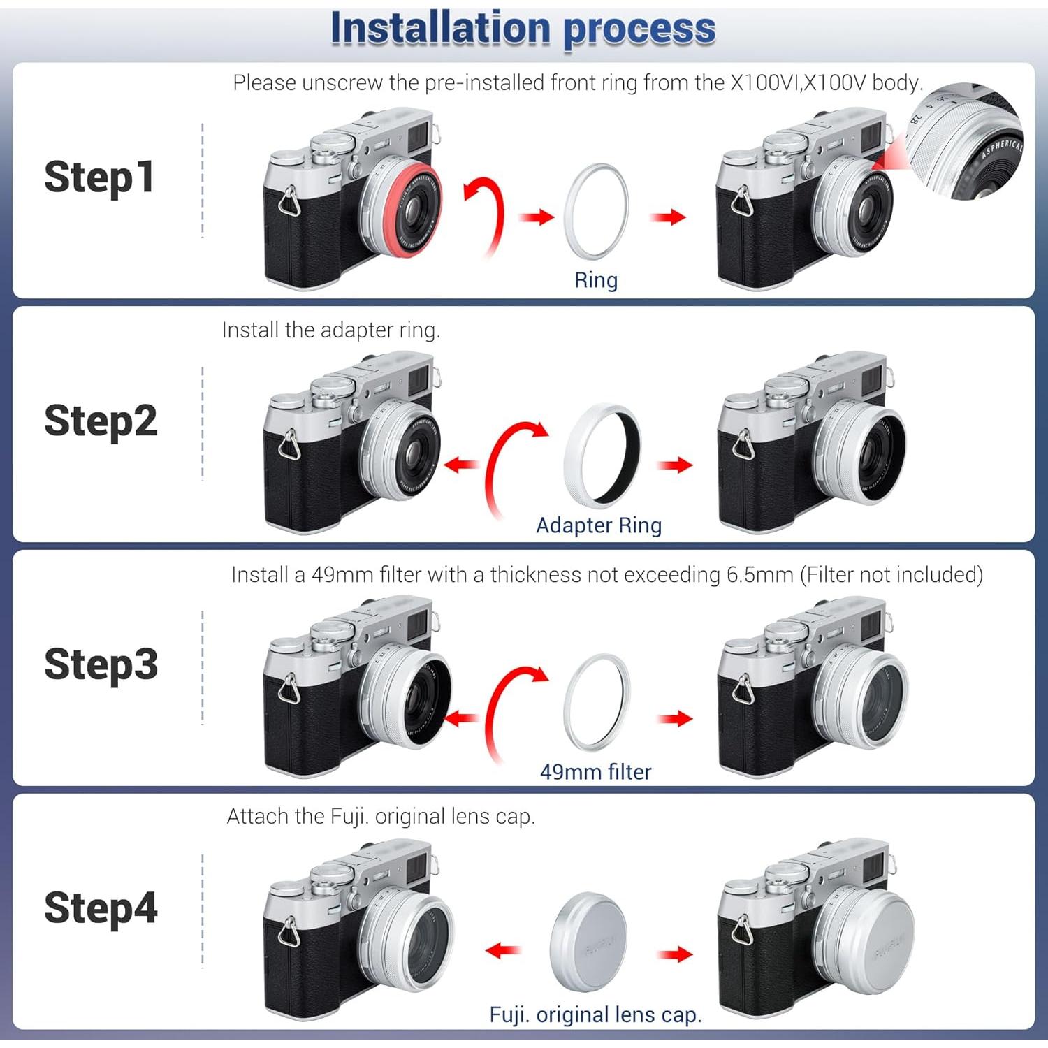 Anillo Adaptador de Filtro JJC AR-X100 para Fujifilm X100 - 49mm