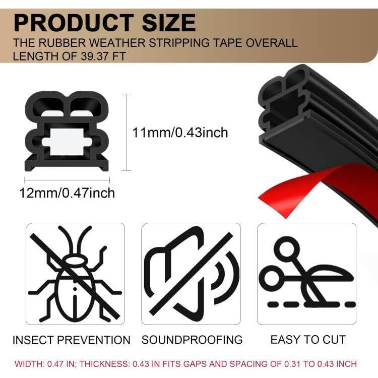 Tira de Sellado Insonorizante BOAOSI 12m - Aislamiento Puertas