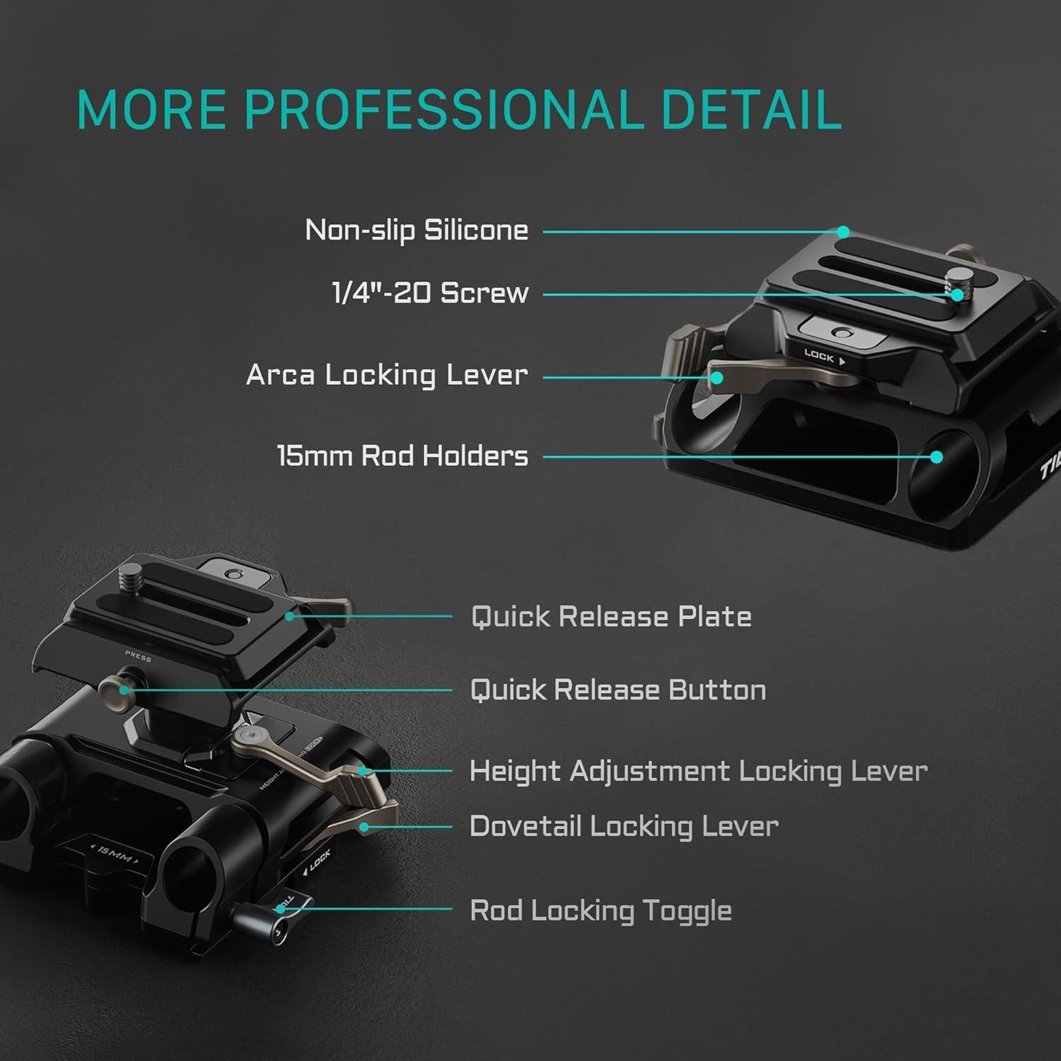 Baseplate Ajustable Tilta 15mm LWS Negro - Compatible DJI