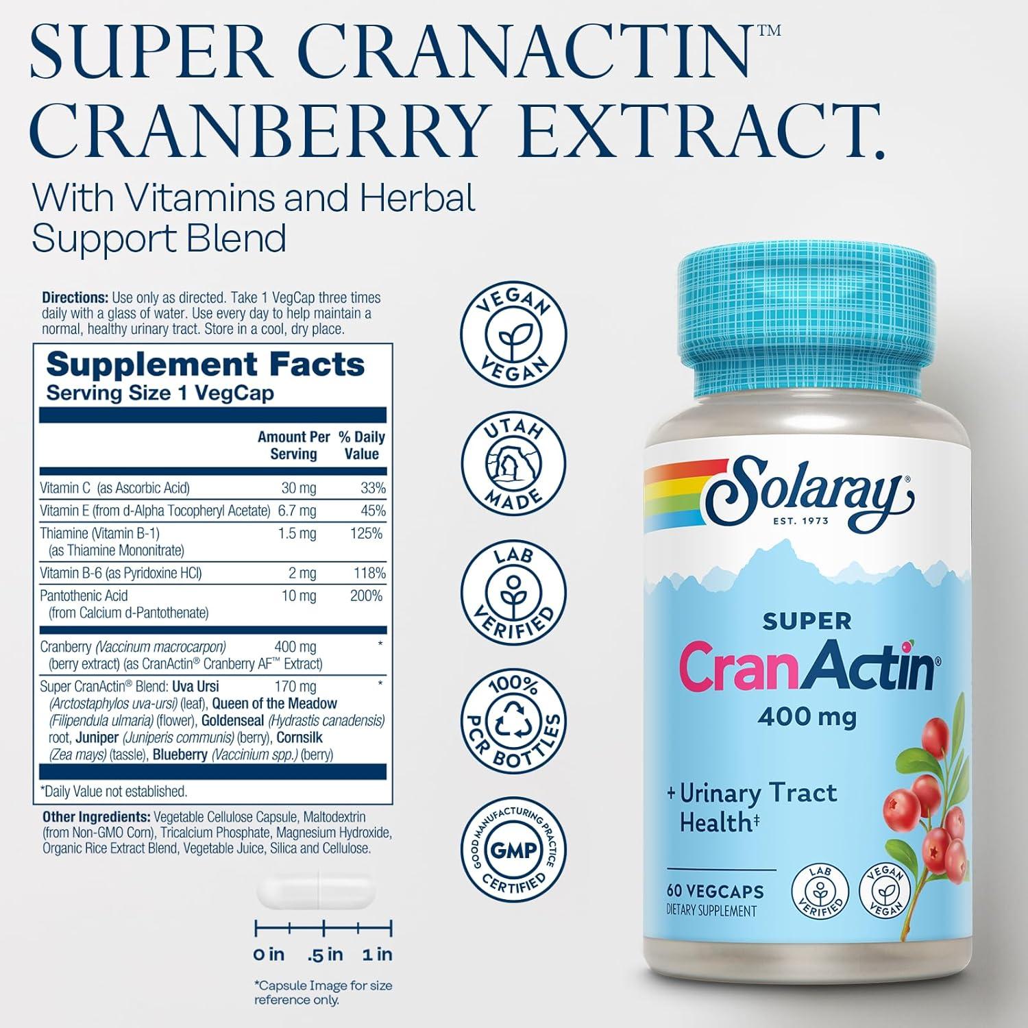 Solaray Super CranActin 400mg - Apoyo Tracto Urinario 60 VegCaps