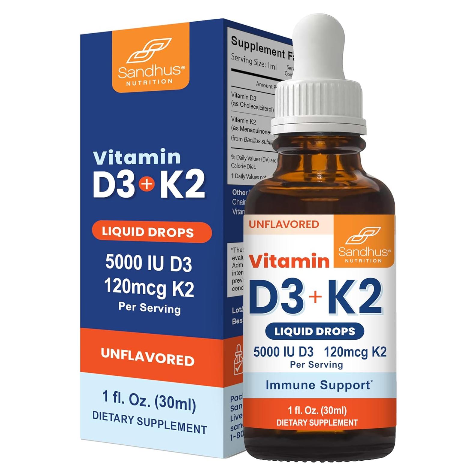 Gotas de Vitamina D3 K2 Sandhu 5000 UI 120 mcg 29.57 ml