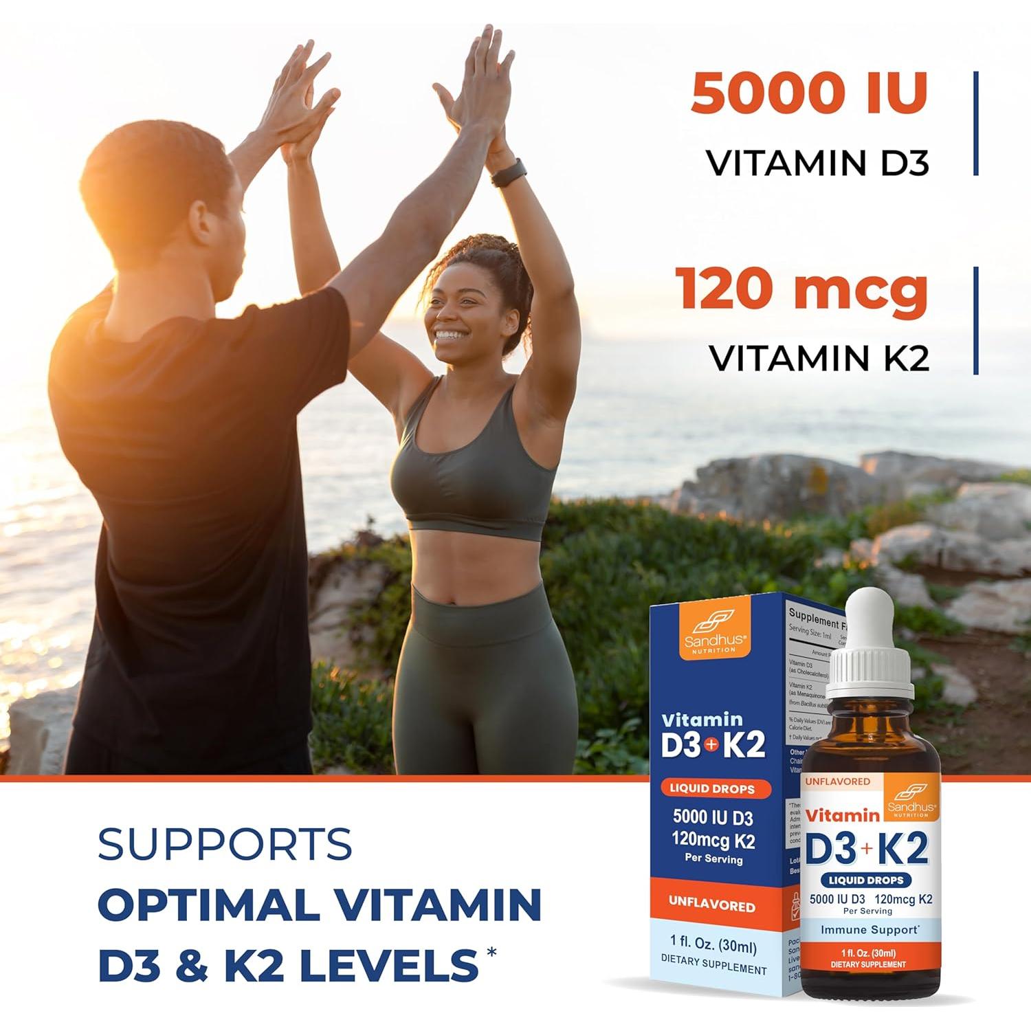 Gotas de Vitamina D3 K2 Sandhu 5000 UI 120 mcg 29.57 ml