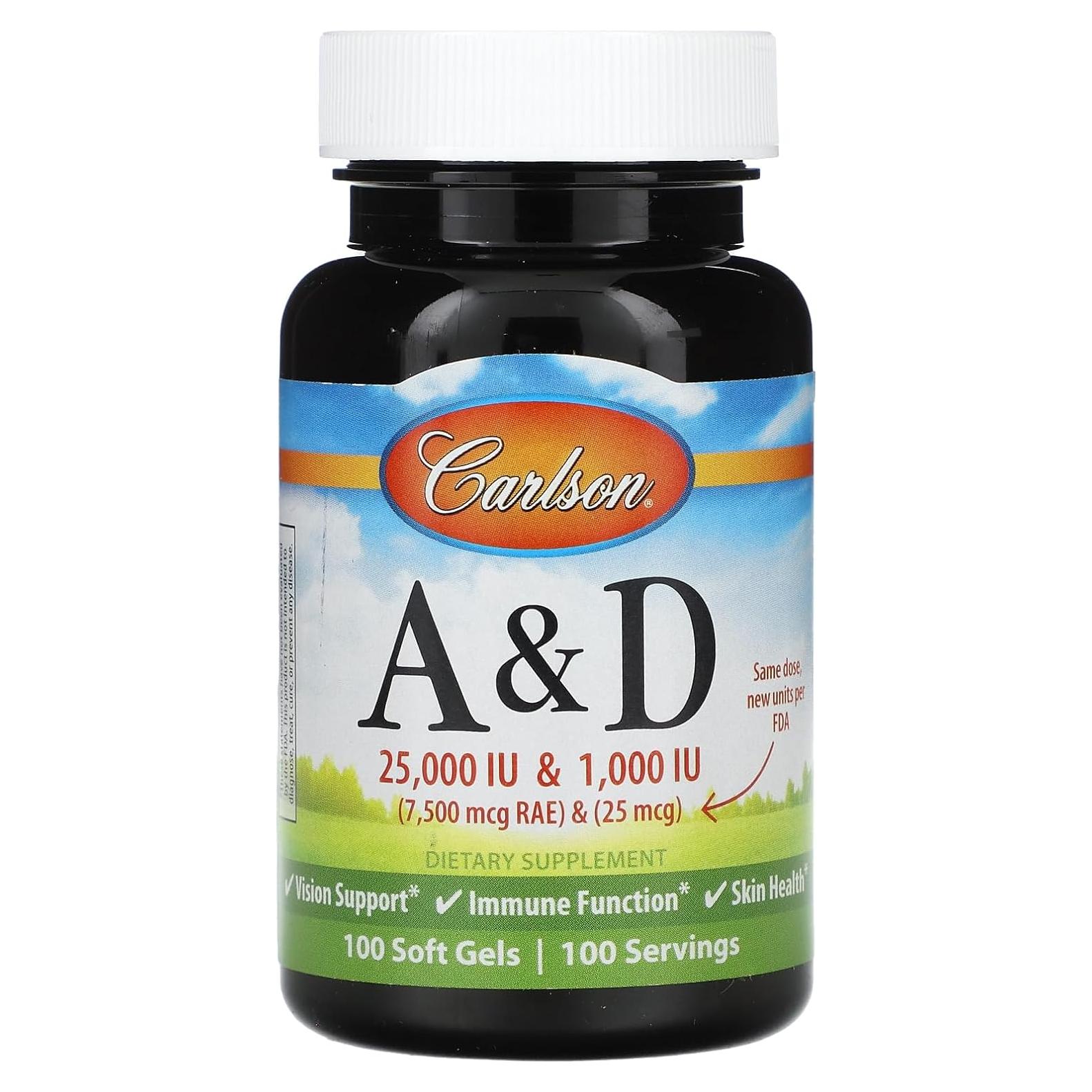 Vitamina A y D Carlson Labs 25000/1000 UI 100 Gelatinas Blandas