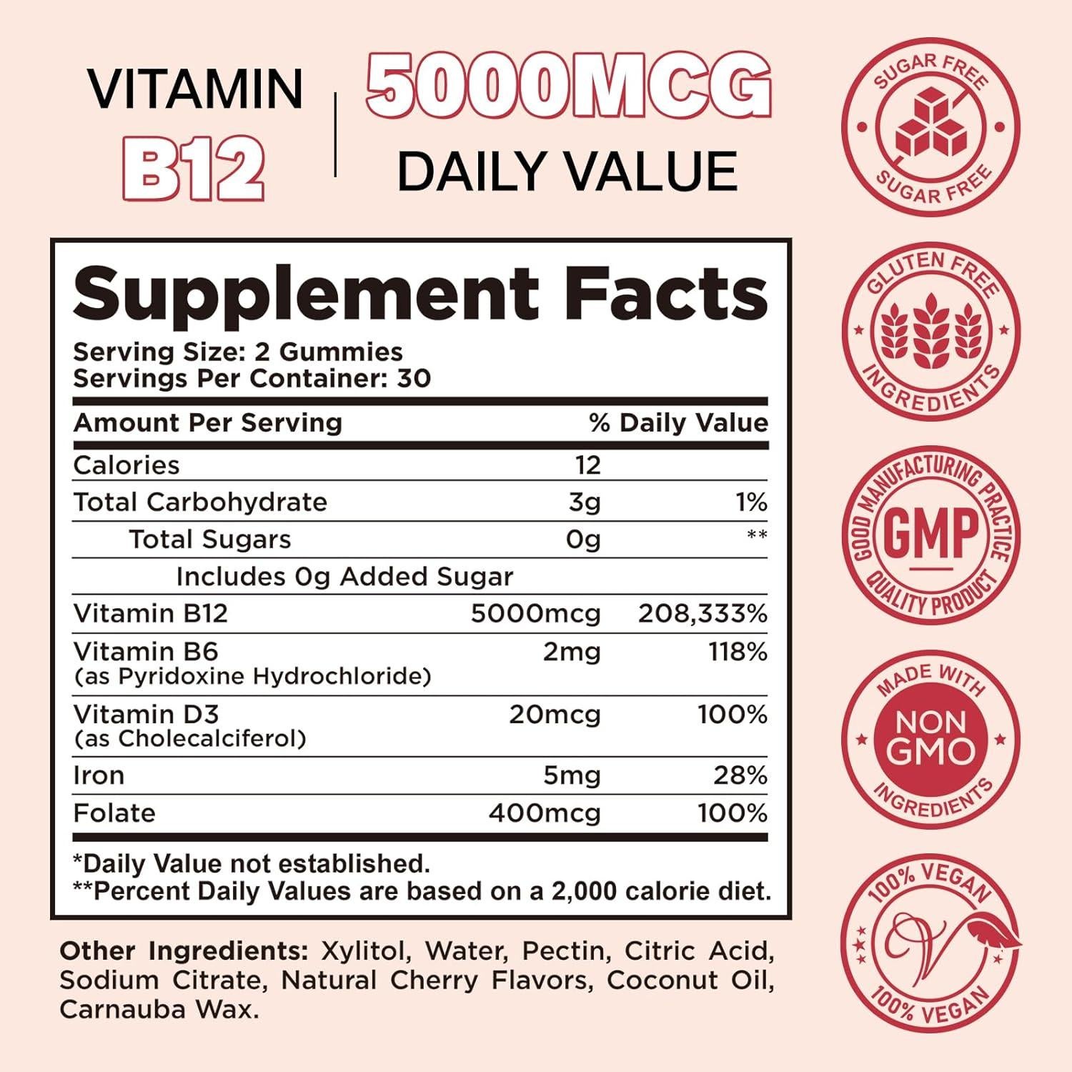 Gomitas de Vitamina B12 CFILIHTC 5000mcg Cereza 60 Unidades