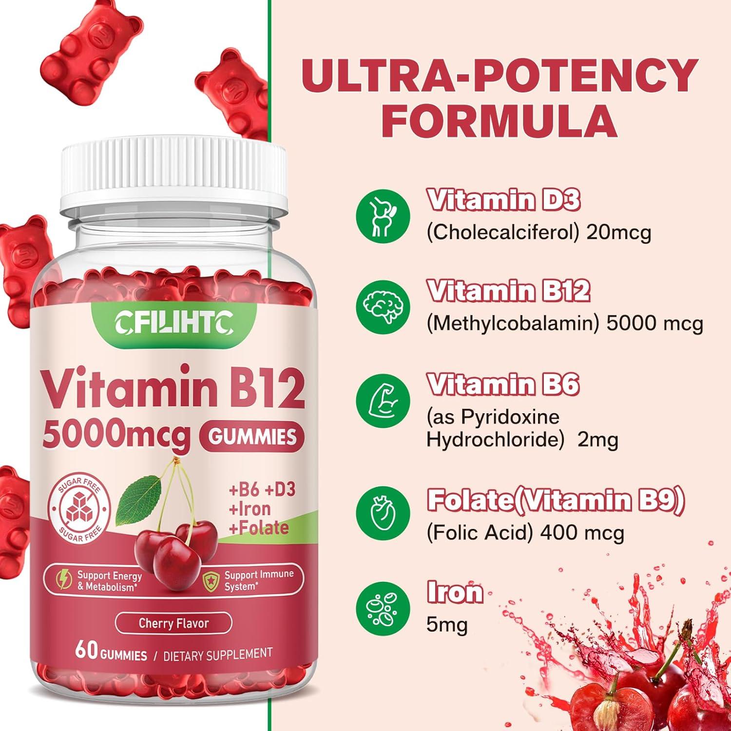 Gomitas de Vitamina B12 CFILIHTC 5000mcg Cereza 60 Unidades