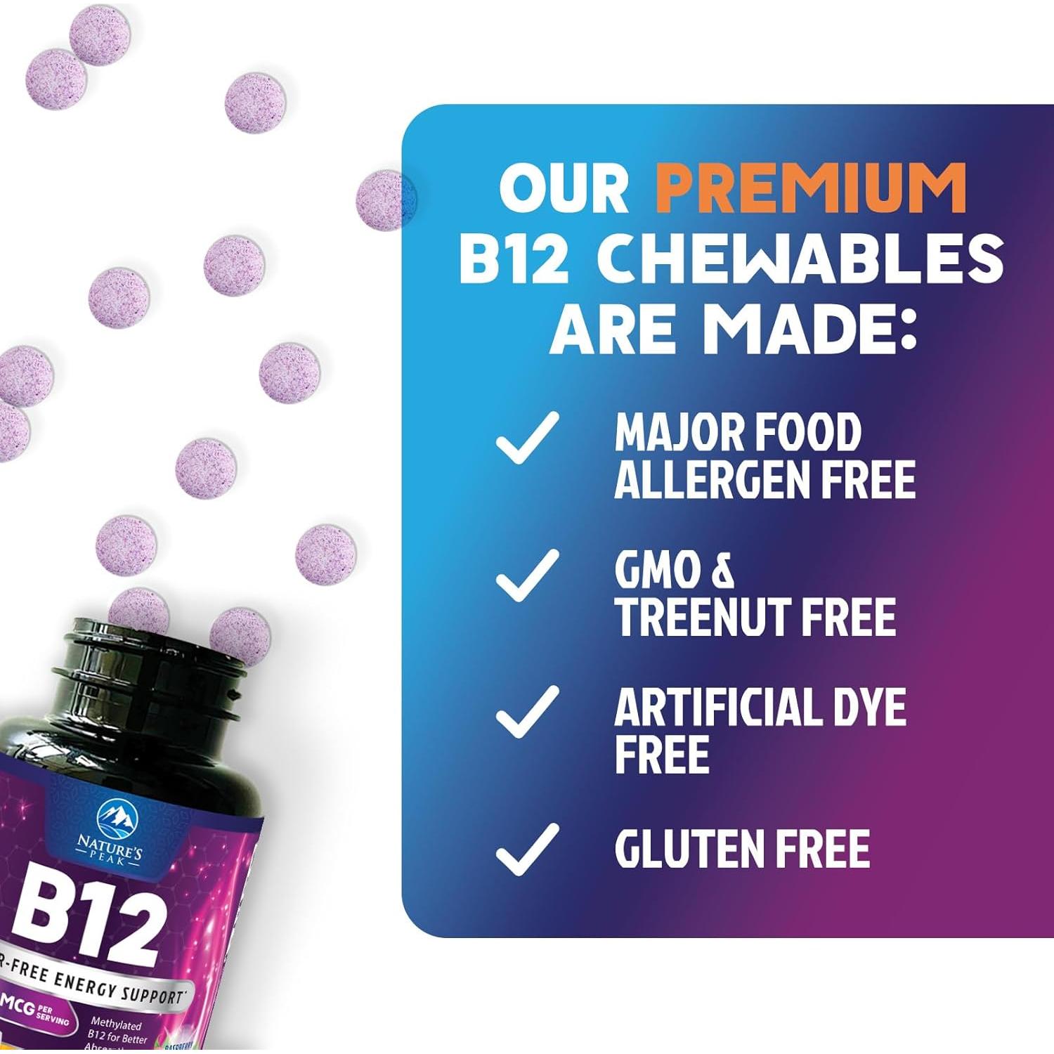 Vitamina B12 1000 mcg Metilcobalamina Nature's Peak 60 Tabletas