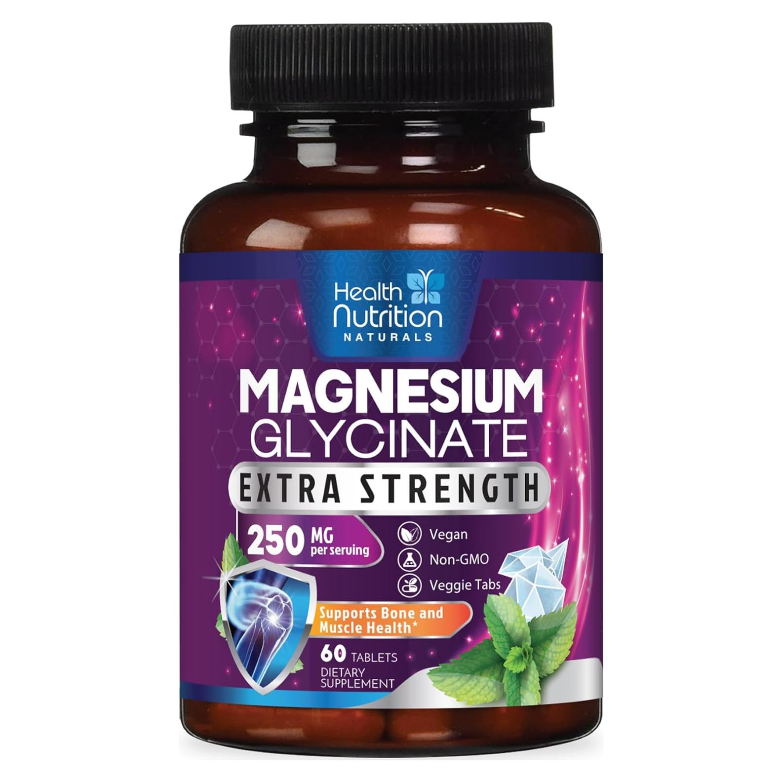 Glicinato de Magnesio 250mg Health Nutrition Naturals - 60 Tabletas