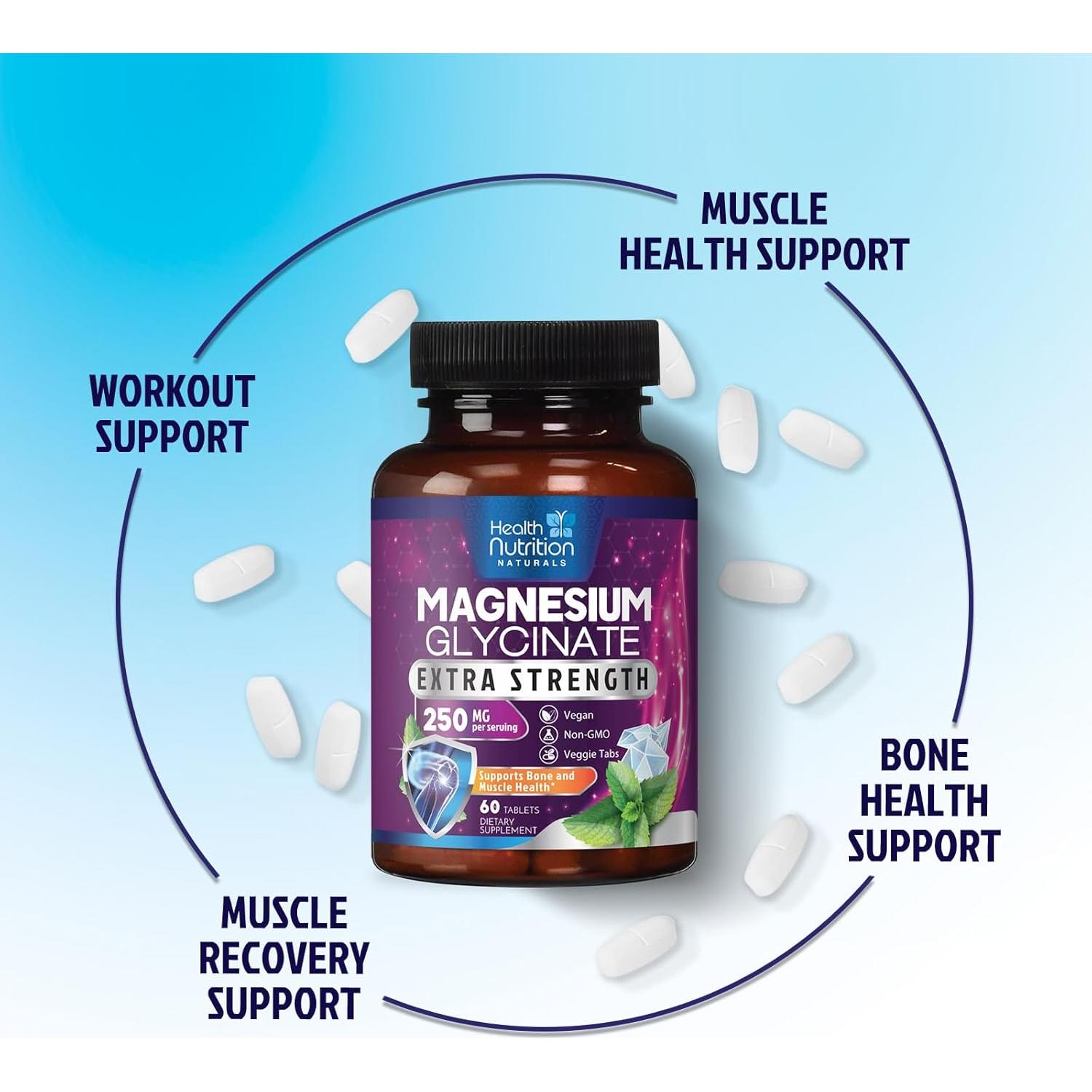 Glicinato de Magnesio 250mg Health Nutrition Naturals - 60 Tabletas
