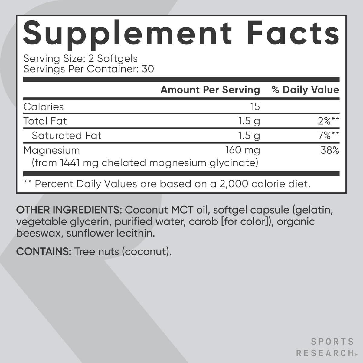 Magnesio Glicinato Sports Research 160 mg - 60 Softgels