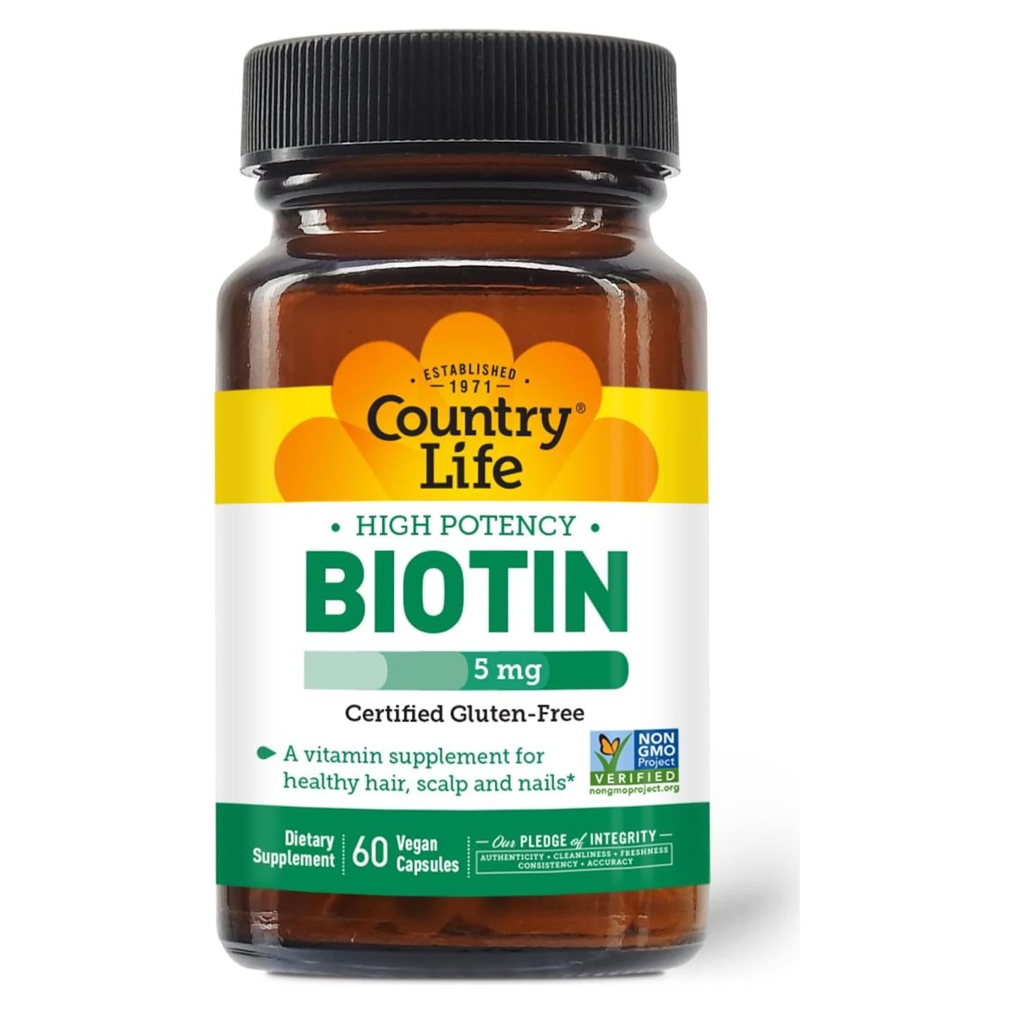 Biotina Alta Potencia Country Life 5 mg 60 Cápsulas Veganas