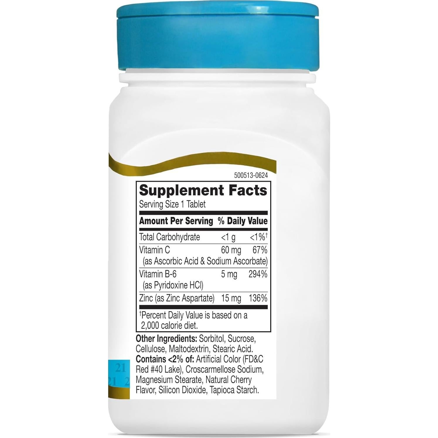 Zinc Masticable Siglo 21 con Vitamina C y B6 - Cereza 90 Unidades