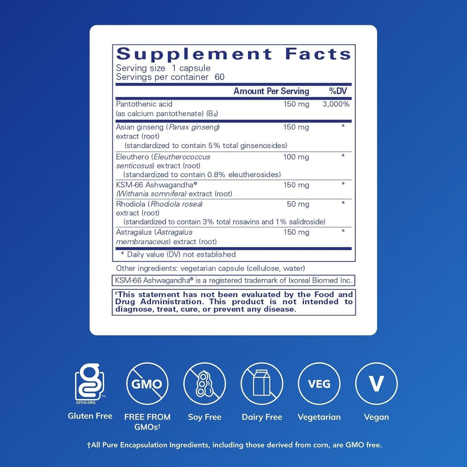 Suplemento Adrenal Vegetariano Pure Encapsulations 60 Cápsulas