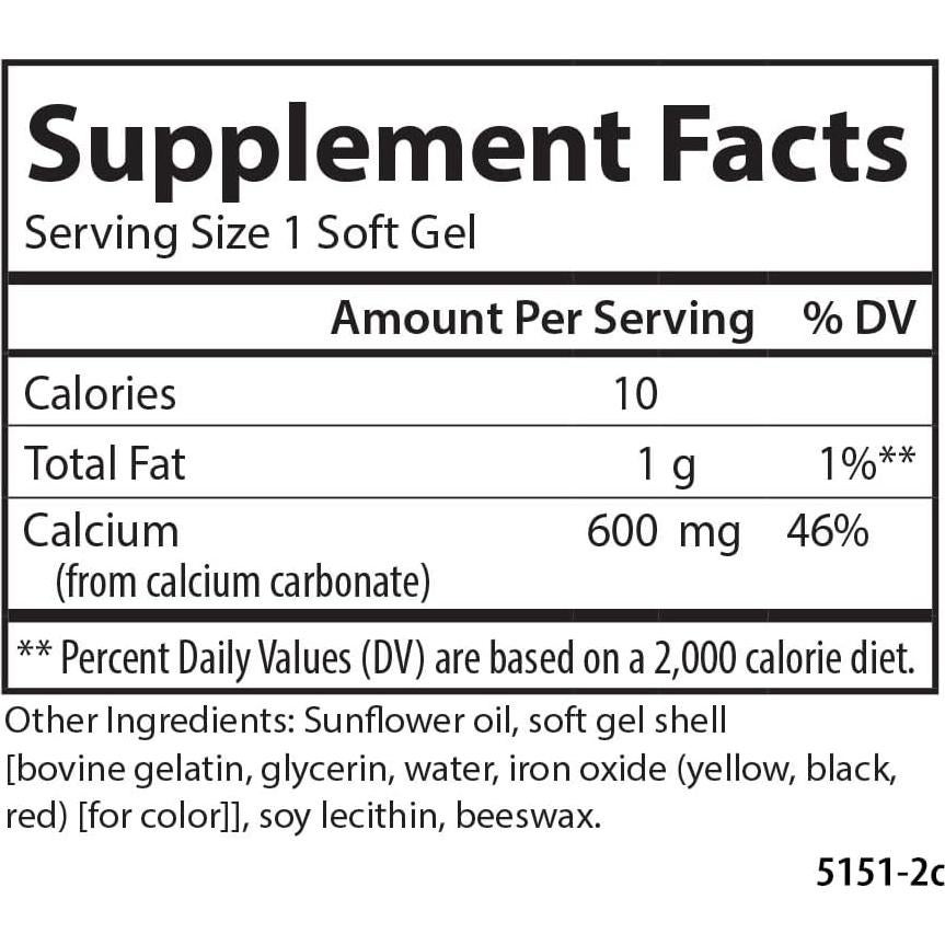 Carlson Cal-600 600 mg Calcio 100 Gelatinas Blandas Salud Ósea