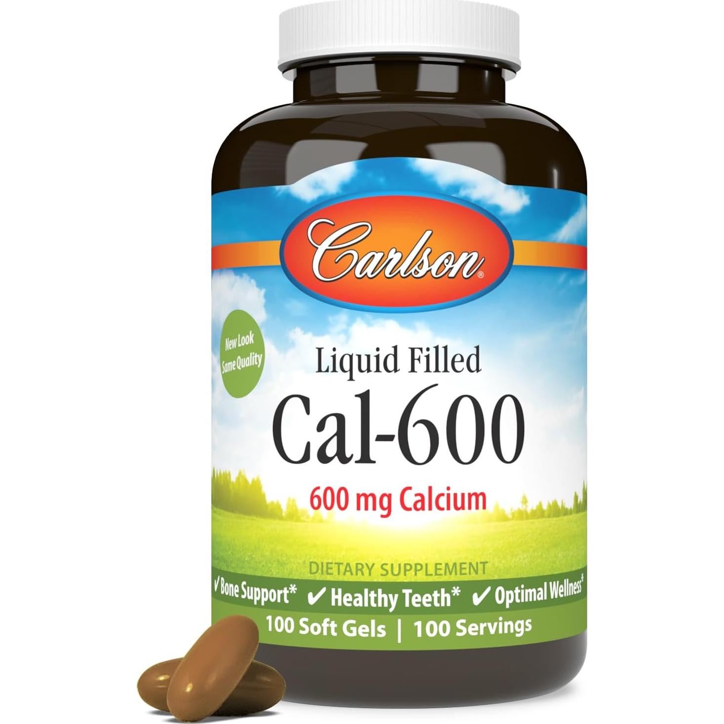 Carlson Cal-600 600 mg Calcio 100 Gelatinas Blandas Salud Ósea
