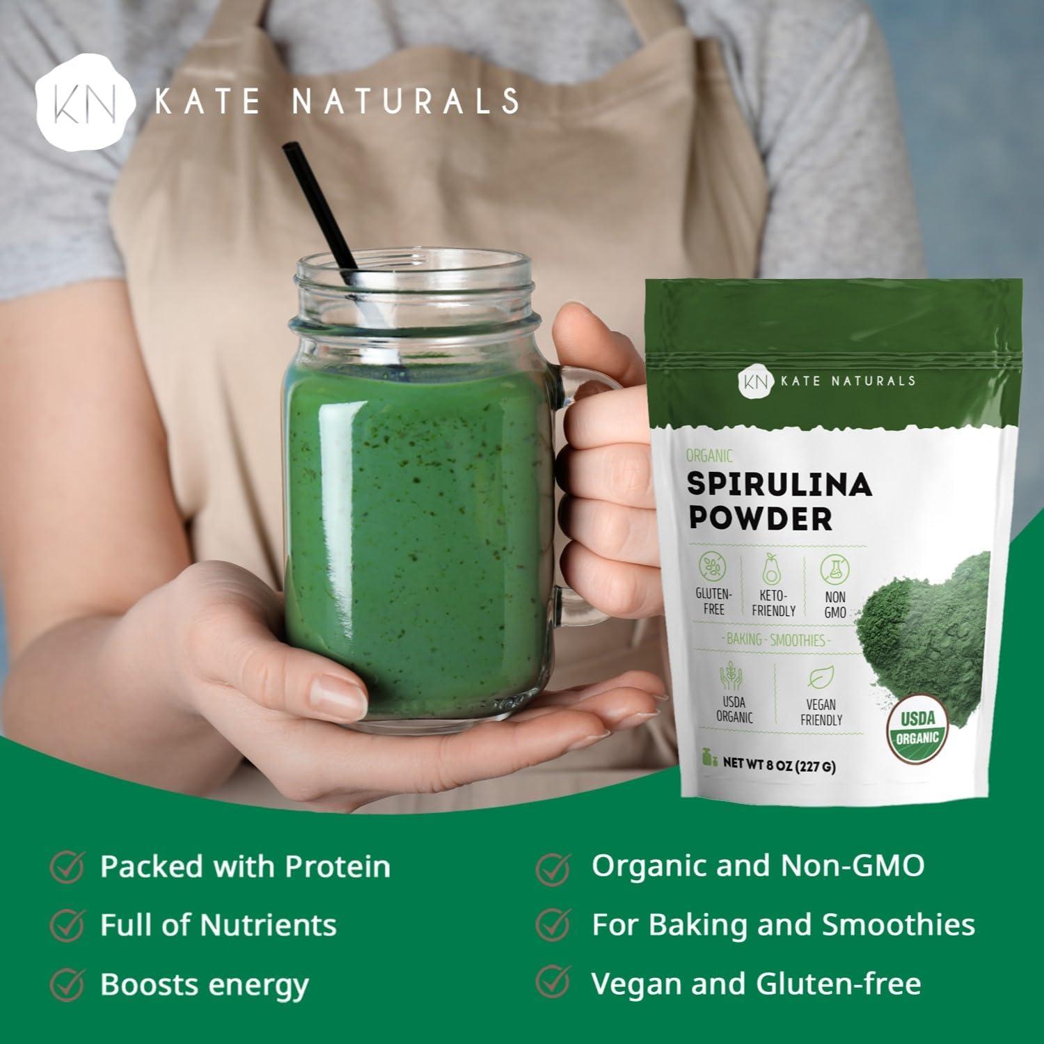 Polvo de Espirulina Orgánica Kate Naturals 226.8 g - Superalimento