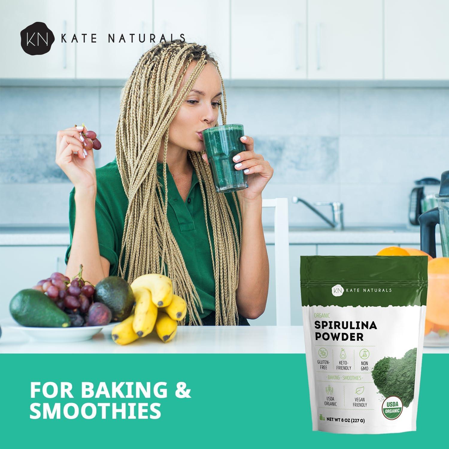 Polvo de Espirulina Orgánica Kate Naturals 226.8 g - Superalimento