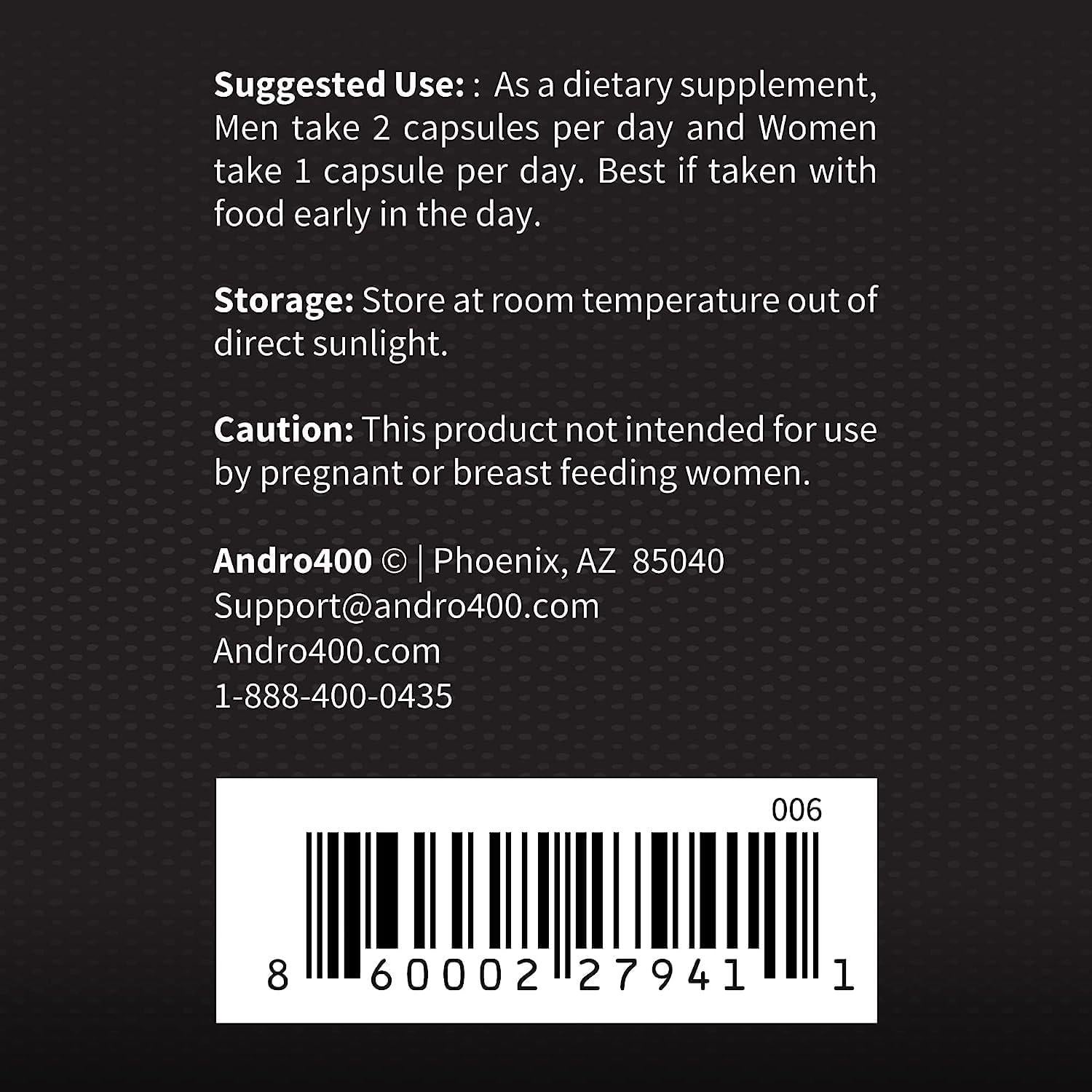 Suplemento Aumentador de Testosterona Andro400 - 60 Cápsulas