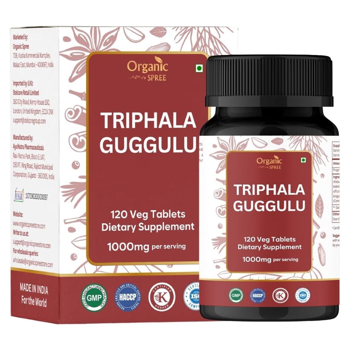Tabletas Triphala Guggulu Organic Spree 120 Unidades - Salud Digestiva