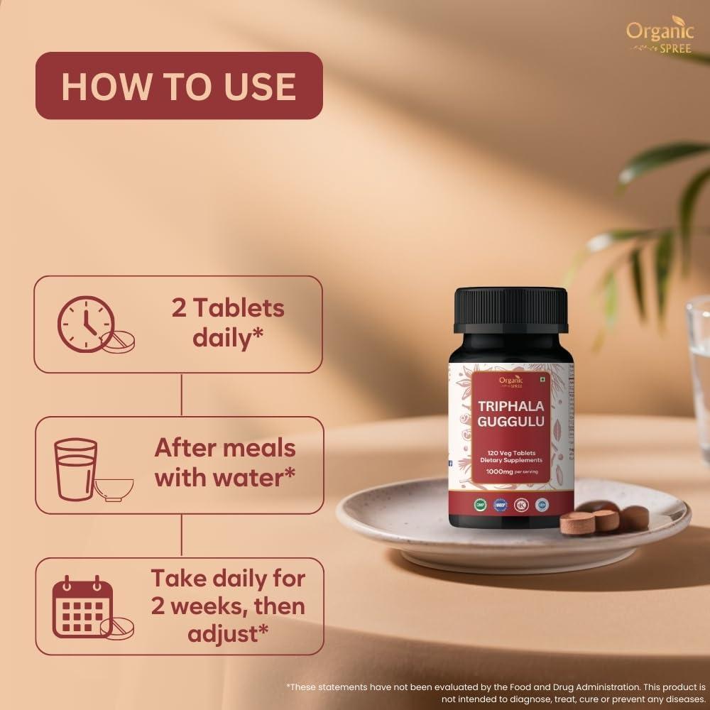 Tabletas Triphala Guggulu Organic Spree 120 Unidades - Salud Digestiva