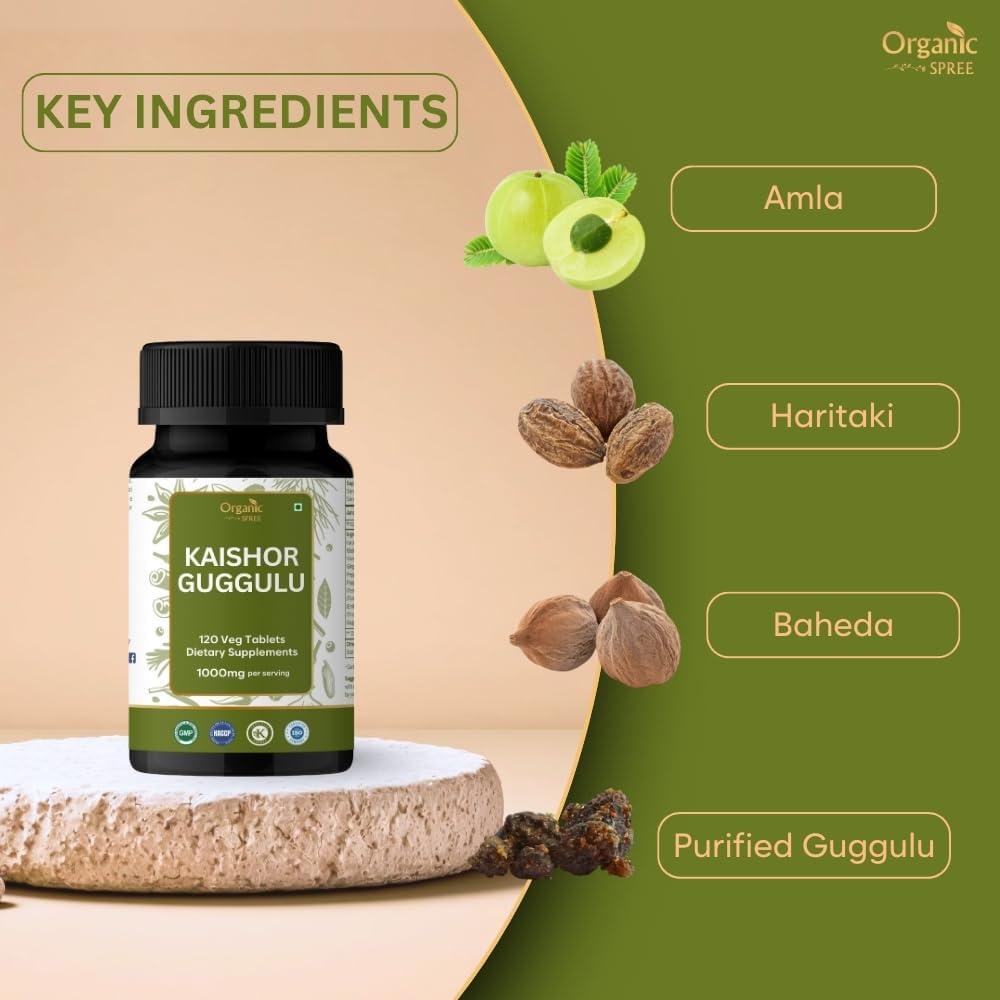 Tabletas Kaishor Guggulu Organic Spree - 120 Unidades - Ayurvédicas