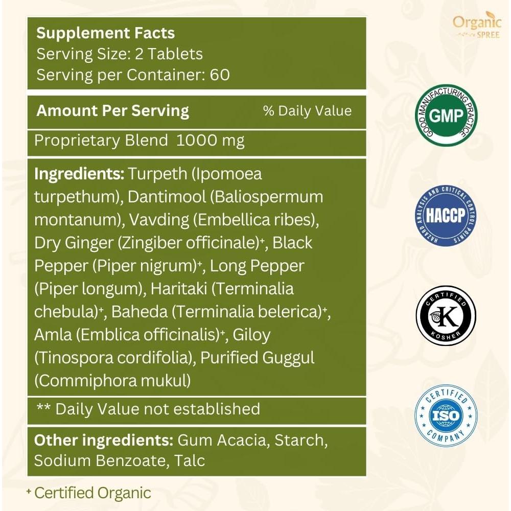 Tabletas Kaishor Guggulu Organic Spree - 120 Unidades - Ayurvédicas