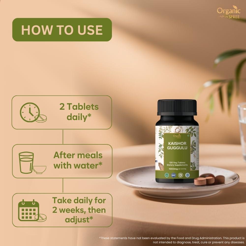 Tabletas Kaishor Guggulu Organic Spree - 120 Unidades - Ayurvédicas