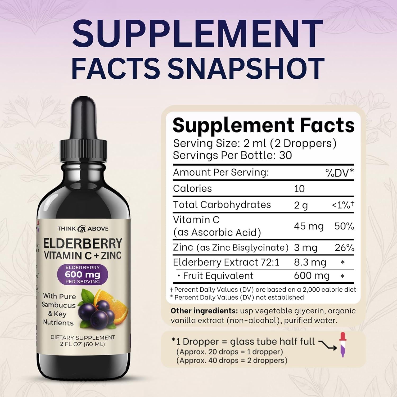 Gotas Líquidas de Sáuco Think Above 59 ml - Vitamina C y Zinc