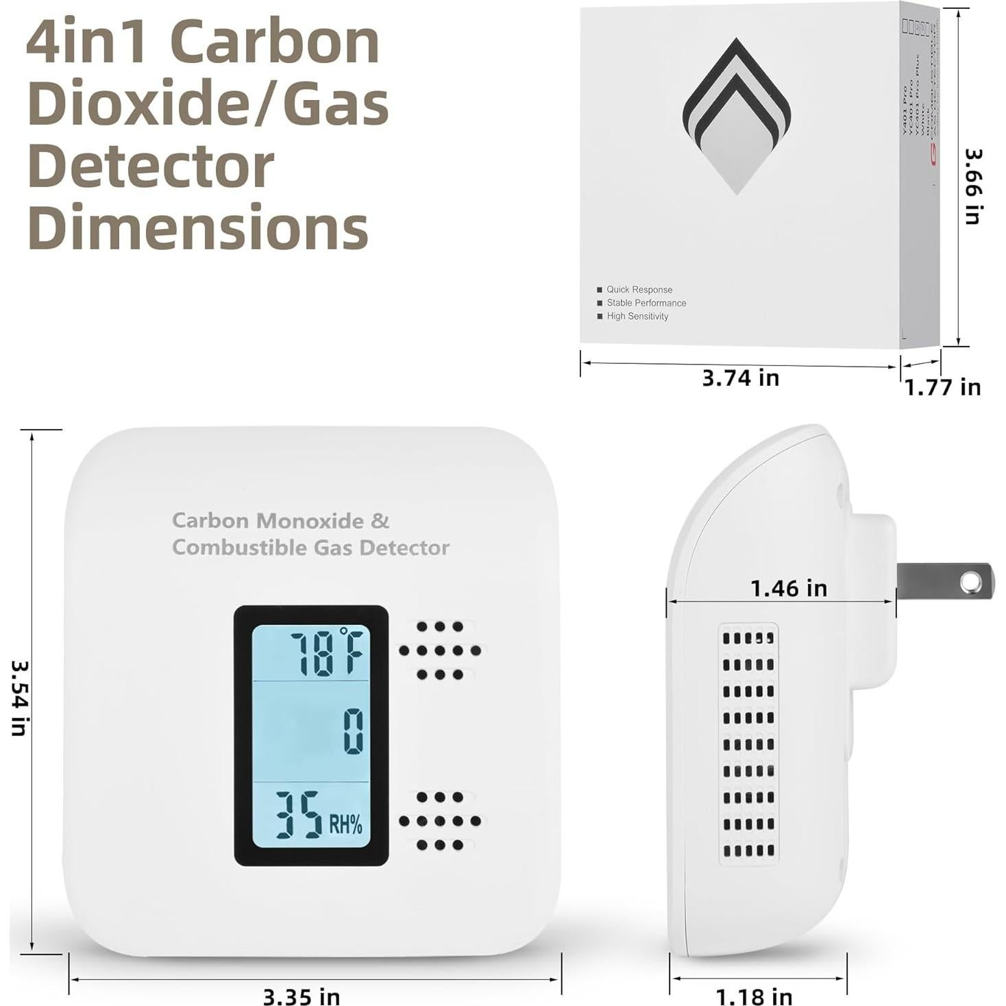 Detector de Monóxido de Carbono Enchufable Bluevortex Y401 4 en 1