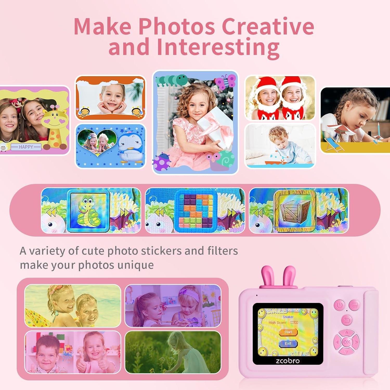 Cámara Instantánea Zcobro Rosa para Niños 5MP 1080P