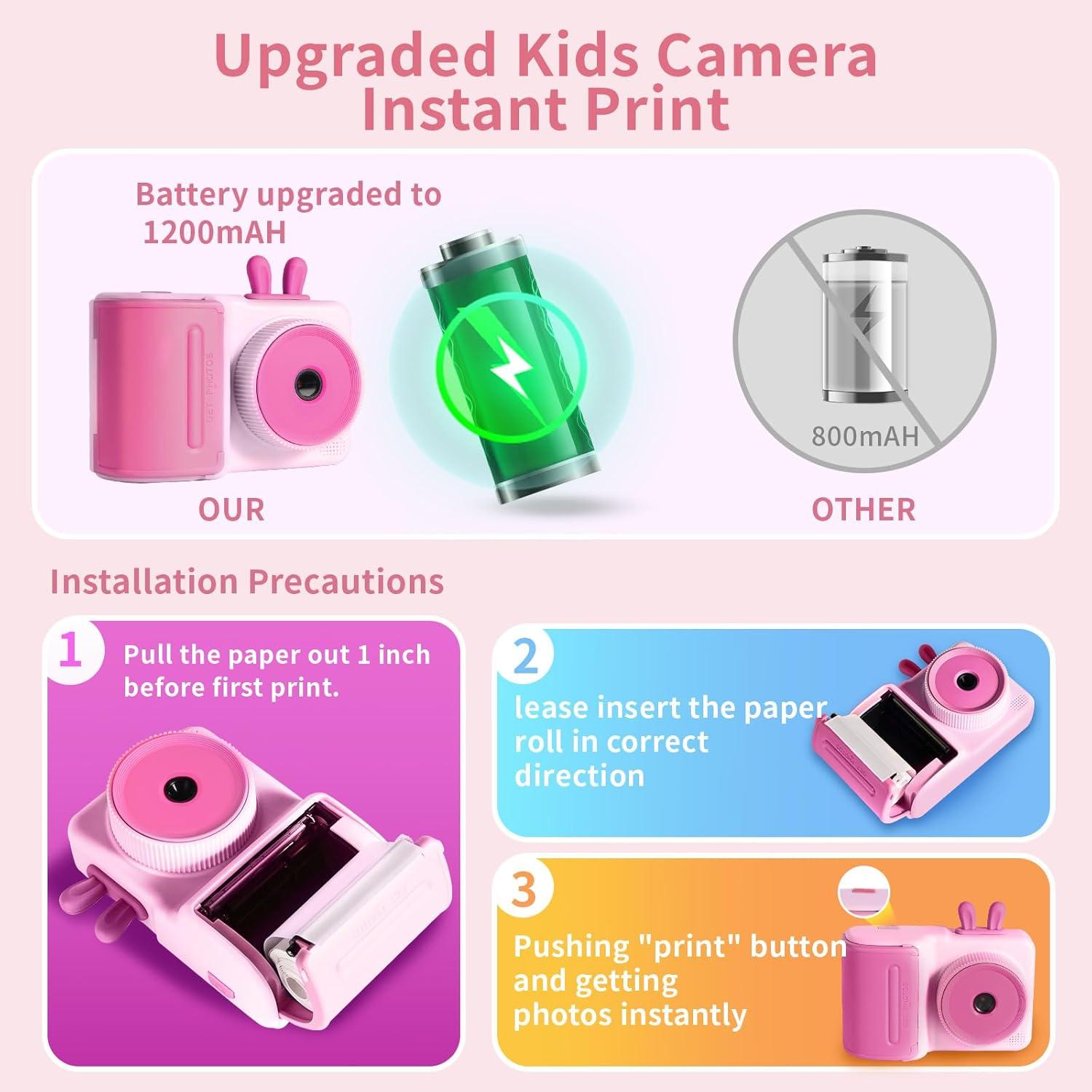 Cámara Instantánea Zcobro Rosa para Niños 5MP 1080P