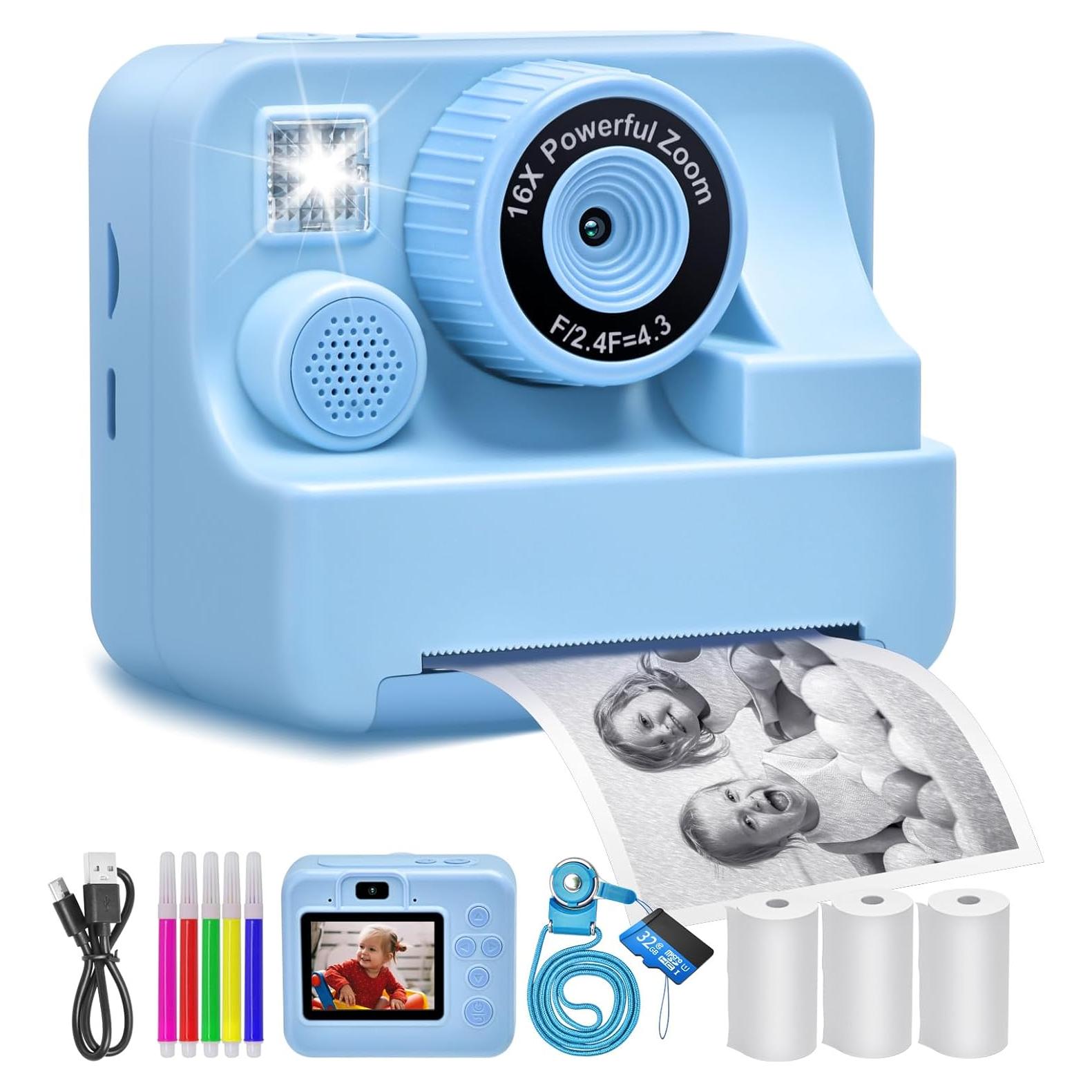 Cámara Instantánea para Niños Azul 1080P HD con Papel y 32G